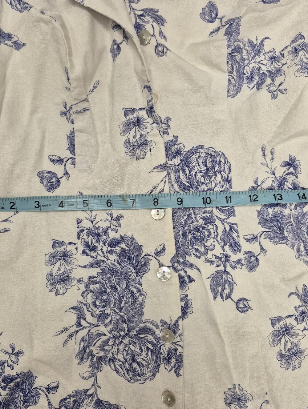 Sheri Martin White Linen Blend Shirt Dress with Blue Floral Print - Picture 5 of 6